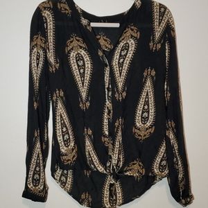Lucky Brand Paisley Long Sleeve Button-Up Blouse